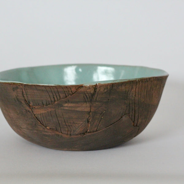 Celadon Faux Bois Serving Bowl