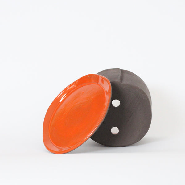 4" Orange & Dark Brown Planter with Tray