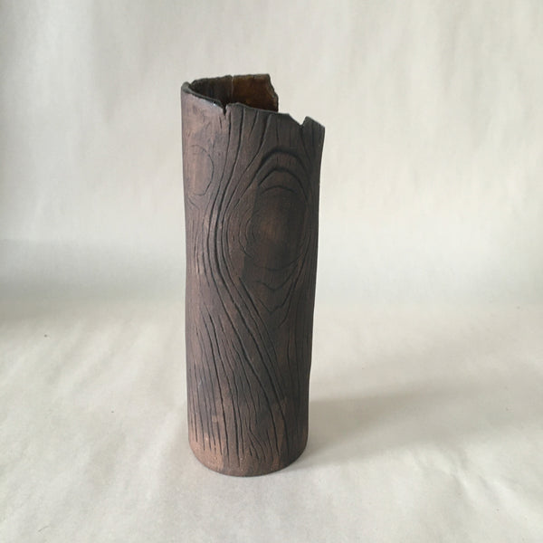 7" Brown Faux Bois Vase
