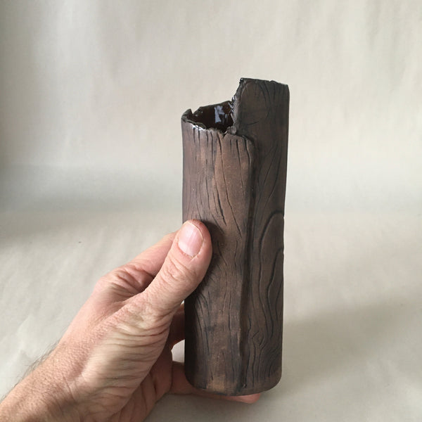 7" Brown Faux Bois Vase