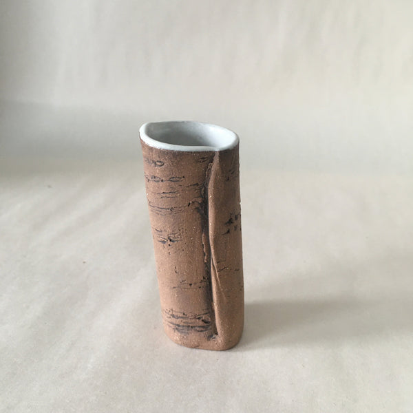 3" White Brown Birch Bud Vase