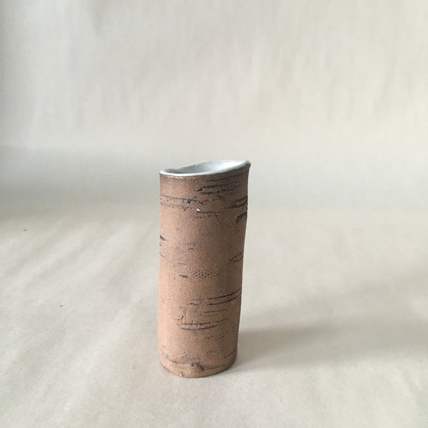 3" White Brown Birch Bud Vase