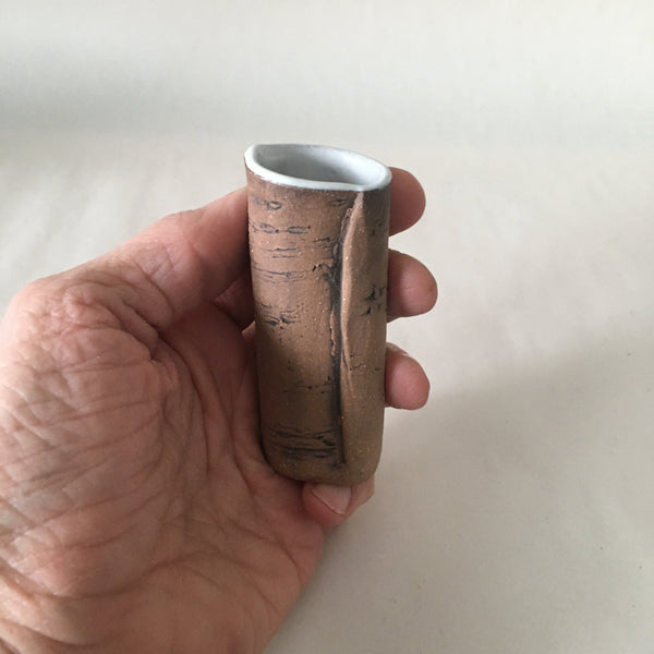 3" White Brown Birch Bud Vase