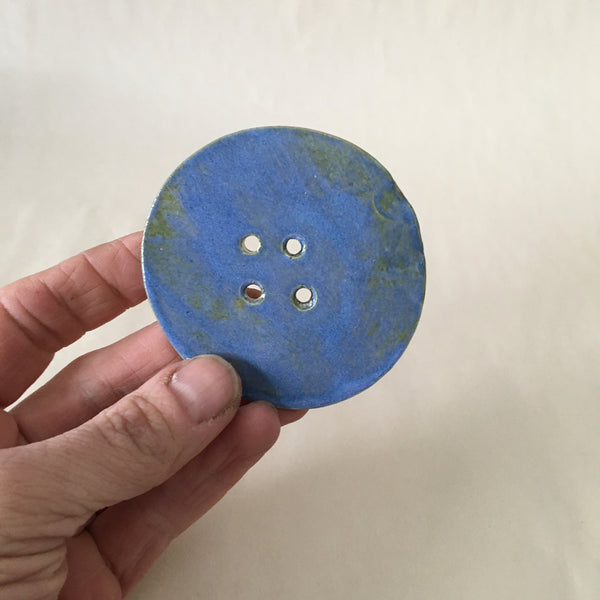 Handmade Ceramic Birch Buttons: 3" Blue