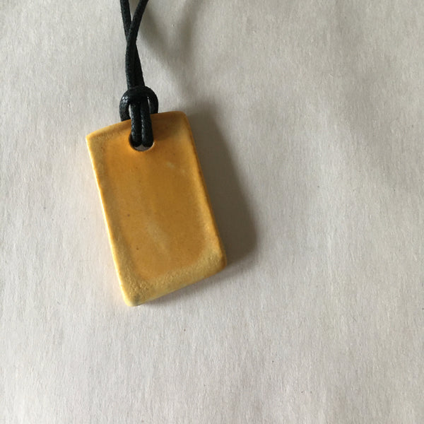 Faux Bois Wooden Yellow Orange Shard Pendant Necklace