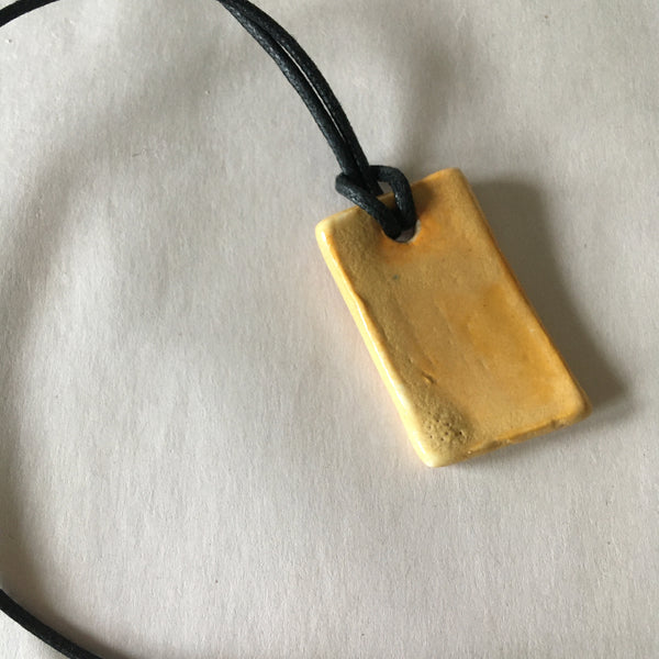 Faux Bois Wooden Yellow Orange Shard Pendant Necklace