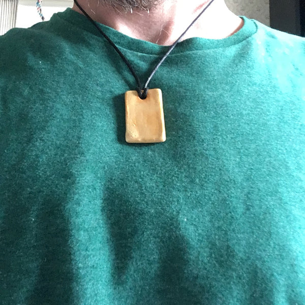 Faux Bois Wooden Yellow Orange Shard Pendant Necklace
