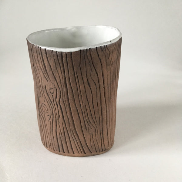 Faux Bois Tea Cup with White Glaze