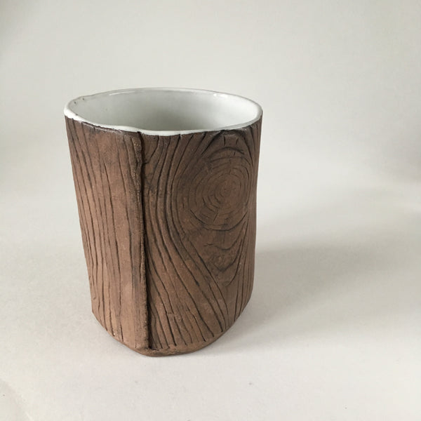 Faux Bois Tea Cup with White Glaze