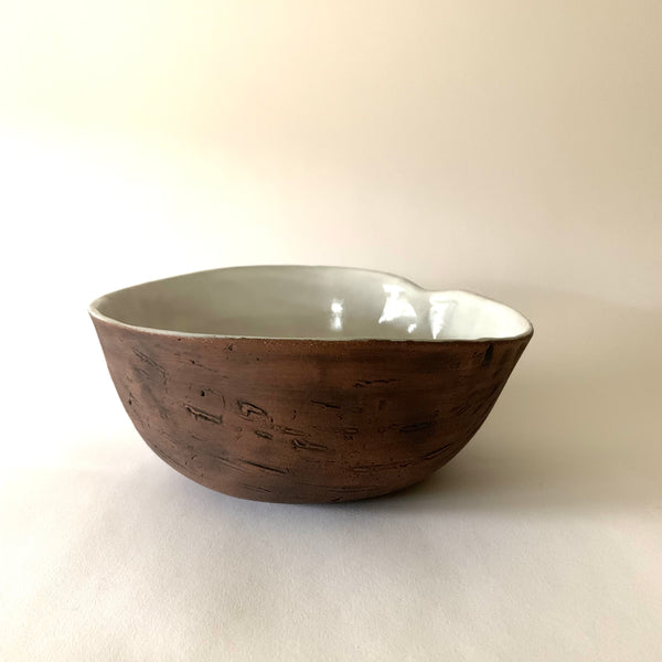 White Brown Birch Bark Serving Bowl