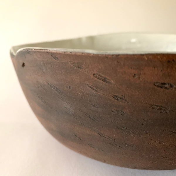 White Brown Birch Bark Serving Bowl