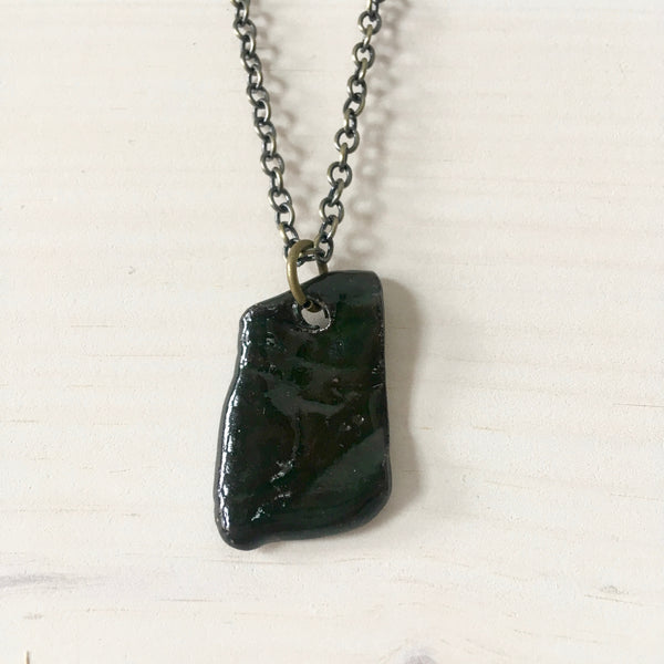 Forest Green Faux Bois Shard Pendant Necklace