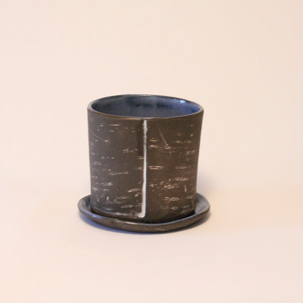 4" Blue Reversed Birch Planter with Tray