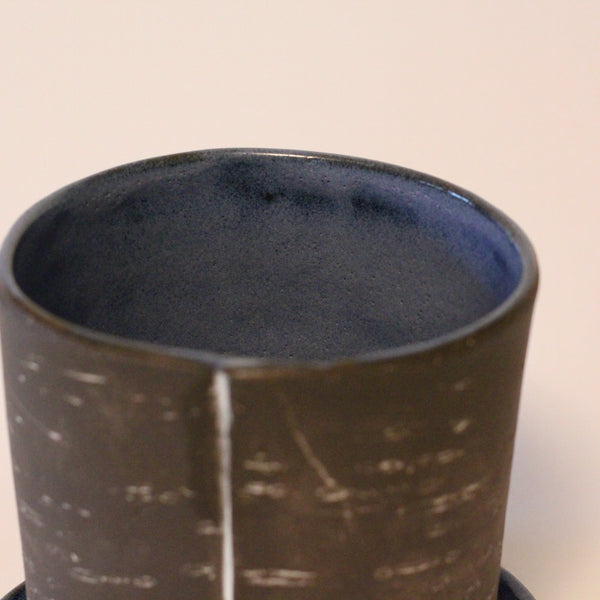 4" Blue Reversed Birch Planter with Tray