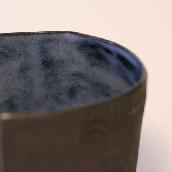 6" Blue Faux Bois Planter with Tray