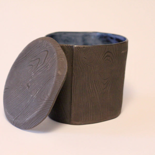 6" Blue Faux Bois Planter with Tray
