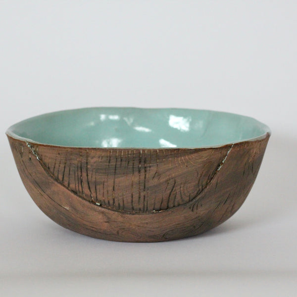 Celadon Faux Bois Serving Bowl