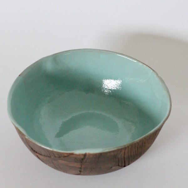 Celadon Faux Bois Serving Bowl