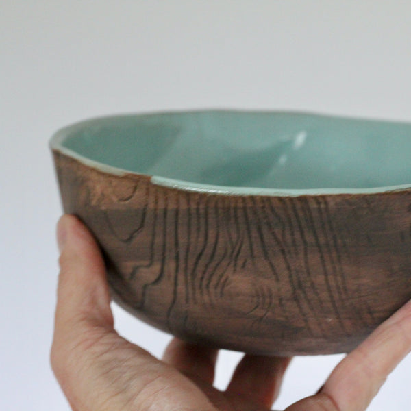 Celadon Faux Bois Serving Bowl