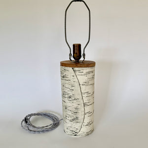 Ceramic Birch Lamp with Silver Cord