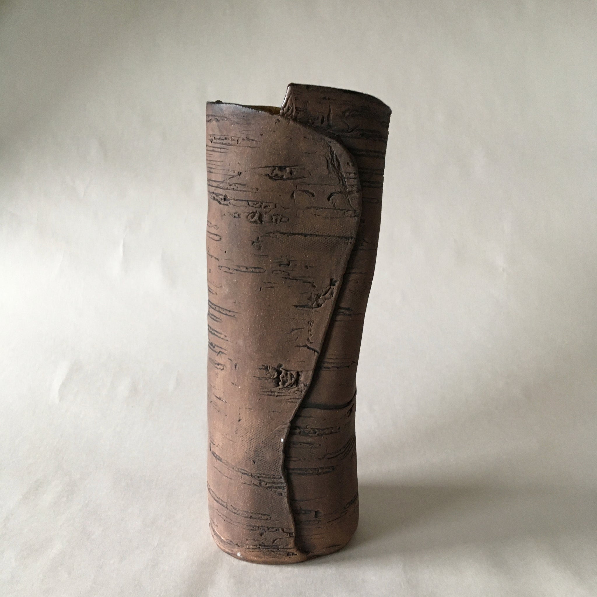 Large Brown Stoneware Birch Vase