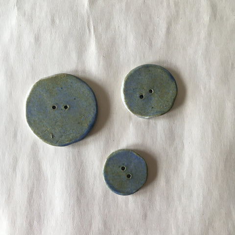 Handmade Ceramic Birch Buttons: 1.25" Blue/Green