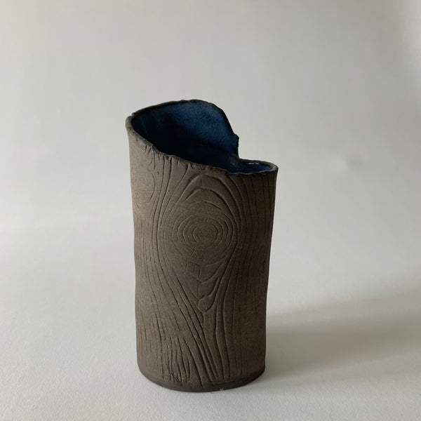 6" Blue Faux Bois Vase