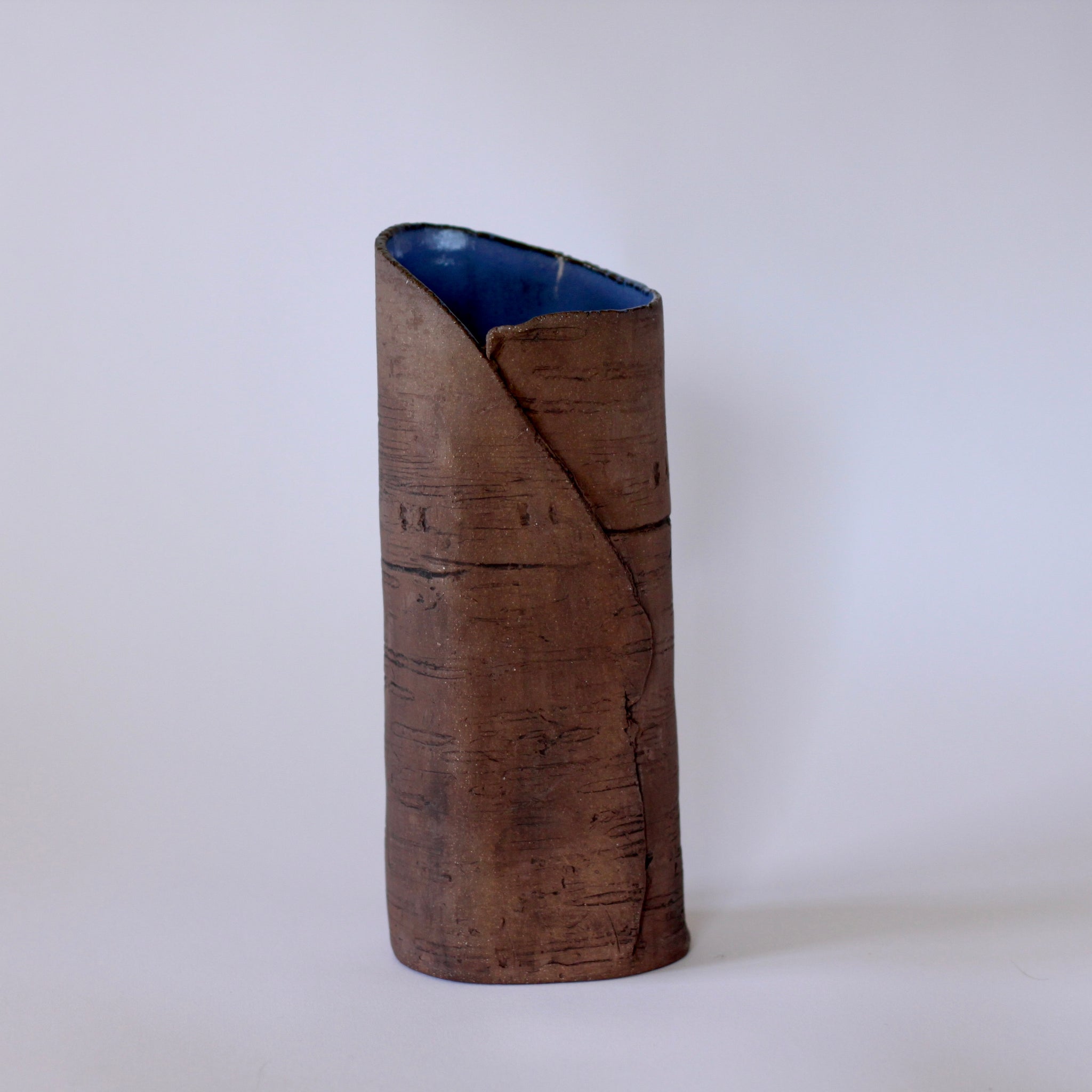 8" Blue Brown Birch Vase