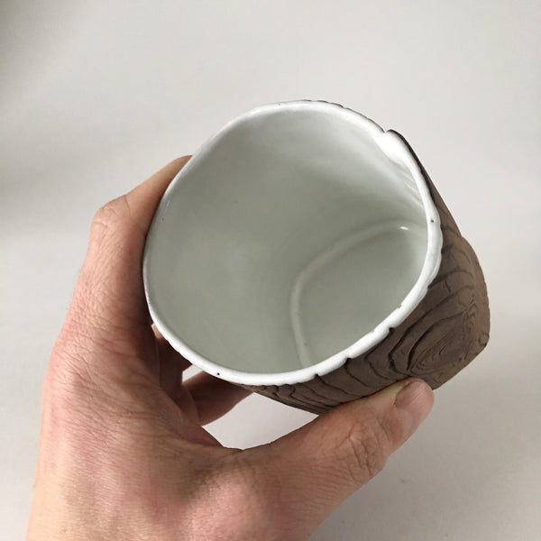 Faux Bois Tea Cup with White Glaze