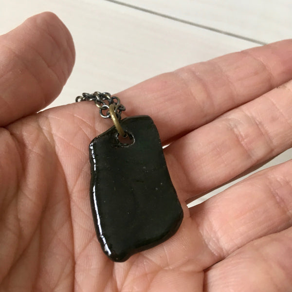 Forest Green Faux Bois Shard Pendant Necklace