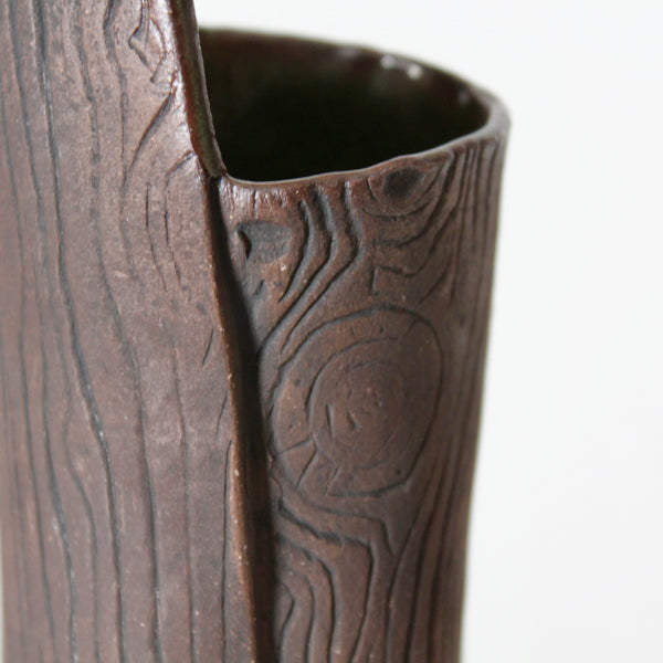 Faux Bois Ceramic Vase with Green Glaze